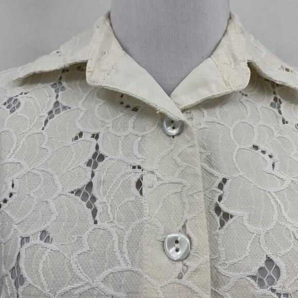 Cabi Jacket Women Small Off White Portrait Lace Floral 3/4 Sleeve Cropped Button - Picture 4 of 15